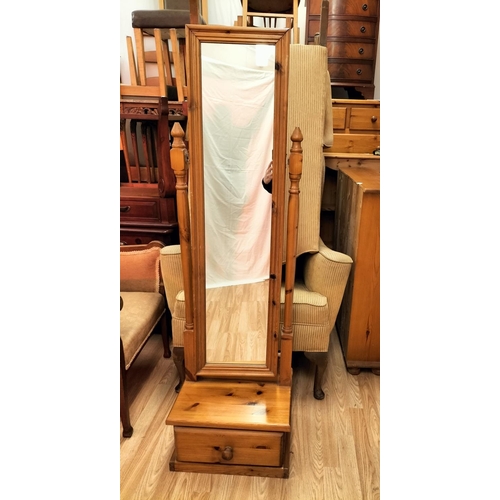 279 - Modern Pine Free Standing Mirror with Drawer to Base. 149cm High, 43cm Wide, 36cm Depth. Collection ... 