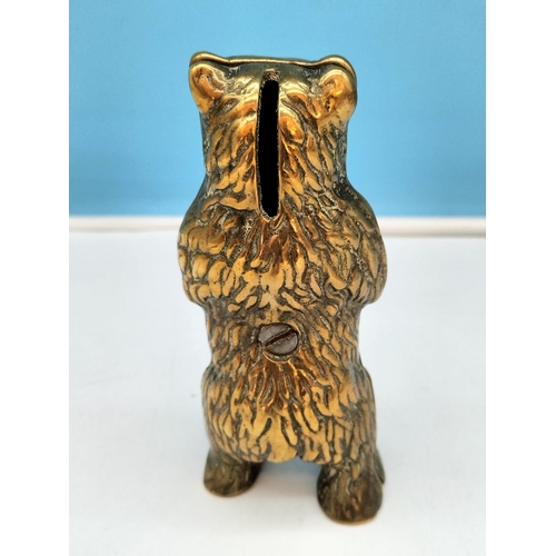 312 - Early 20th Century 16cm Standing Brass Bear Money Box.