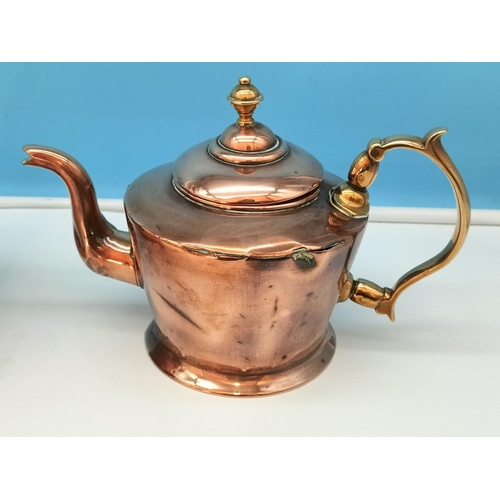 346 - Copper Kettles (2) plus Oak Cased Barometer. Largest Kettle 26cm High x 27cm. Small Kettle has Split... 