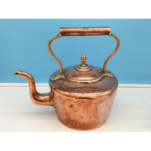 346 - Copper Kettles (2) plus Oak Cased Barometer. Largest Kettle 26cm High x 27cm. Small Kettle has Split... 