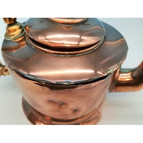 346 - Copper Kettles (2) plus Oak Cased Barometer. Largest Kettle 26cm High x 27cm. Small Kettle has Split... 