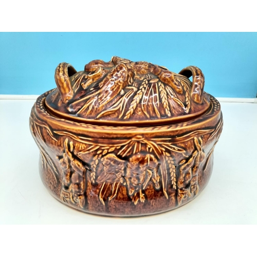 362 - Portmeirion No 1 Treacle Glazed Game Pie Lidded Dish. Nibble Under Rim. 18cm High, 26cm x 20cm.