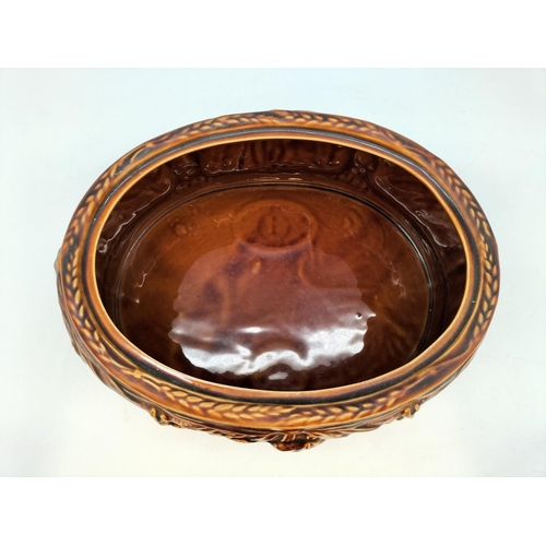 362 - Portmeirion No 1 Treacle Glazed Game Pie Lidded Dish. Nibble Under Rim. 18cm High, 26cm x 20cm.