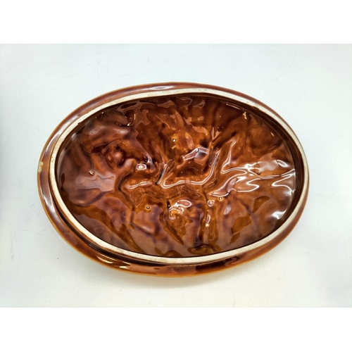 362 - Portmeirion No 1 Treacle Glazed Game Pie Lidded Dish. Nibble Under Rim. 18cm High, 26cm x 20cm.