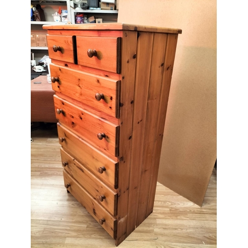 364 - Modern Pine Two Over Five Tallboy Chest of Drawers. 139cm High, 74cm Wide, 47cm Depth. Collection On... 