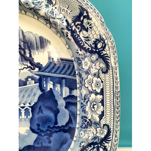 366 - 18th Century Davenport Blue and White 'Chinese Junk' Pattern Large Meat Platter. Early  Impressed Ma... 