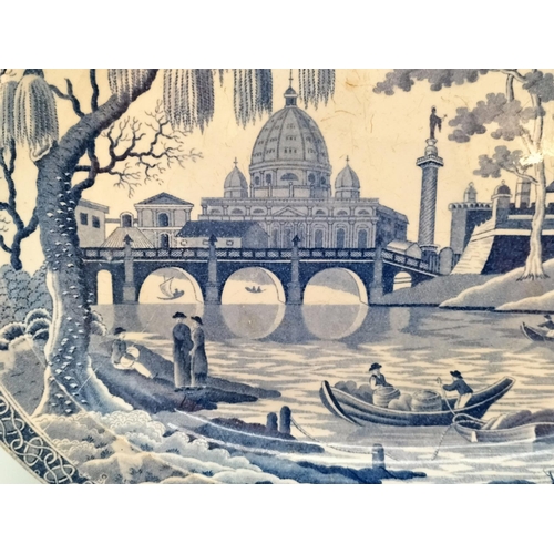 4 - Early 19th Century Spode 'Rome/Tiber' Pattern Meat or Serving Platter. The Scene Shows The Castle an... 