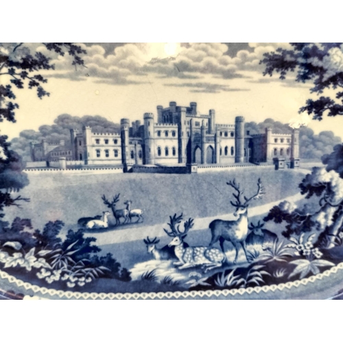 423 - Early 19th Century Blue and White Large Meat Platter decorated with Lowther Castle, possibly by Ralp... 