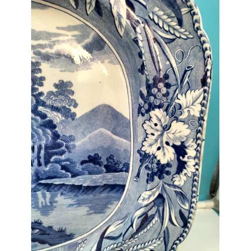 53 - Large 19th Century Blue and White Meat Platter Decorated with the Bridge of Lucano Pattern. Printed ... 