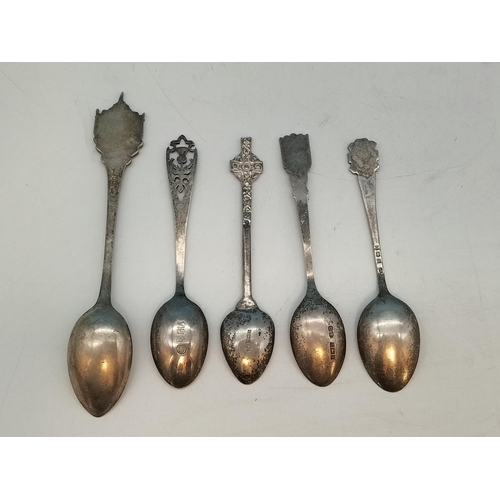 83 - 925 Silver Hallmarked / 900 Souvenir Spoons (5) 45 Grams.