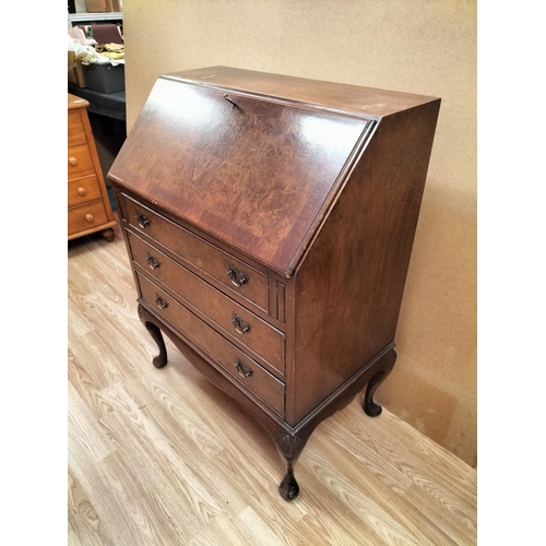 84 - Shaw of London Burr Wood Effect Three Drawer Drop Front Bureau/Writing Desk with Key. 100cm High, 74... 