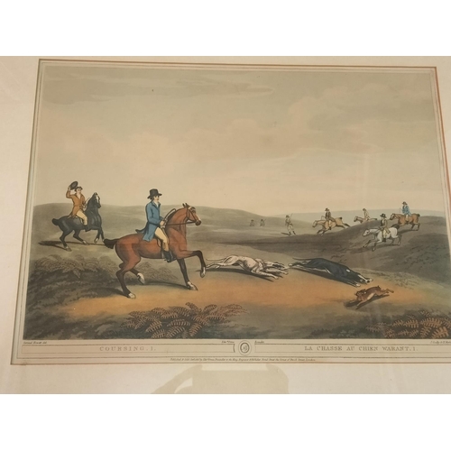 95 - 4 x Framed Lithograph Prints depicting Stag Hunting (2), Partridge Shooting (1) and Coursing (1). 68... 