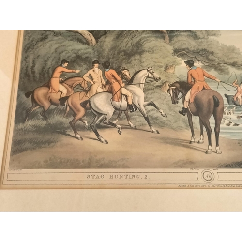 95 - 4 x Framed Lithograph Prints depicting Stag Hunting (2), Partridge Shooting (1) and Coursing (1). 68... 