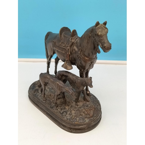 15 - Reproduction Cast Bronze Figure of Horse and Two Hounds 'After the Hunt'. Impressed Mark for Alfred ... 