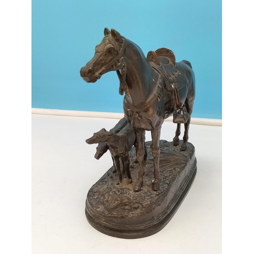 15 - Reproduction Cast Bronze Figure of Horse and Two Hounds 'After the Hunt'. Impressed Mark for Alfred ... 