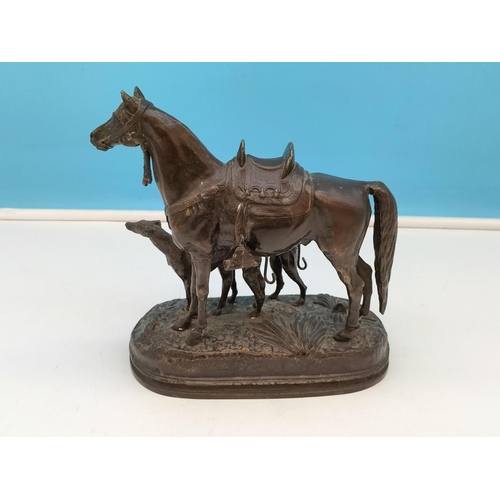 15 - Reproduction Cast Bronze Figure of Horse and Two Hounds 'After the Hunt'. Impressed Mark for Alfred ... 