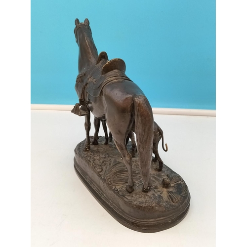 15 - Reproduction Cast Bronze Figure of Horse and Two Hounds 'After the Hunt'. Impressed Mark for Alfred ... 