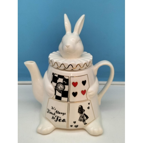 162 - Boxed Limited Edition 'Alice in Wonderland' White Rabbit Teapot. 29cm Tall. No Extras.