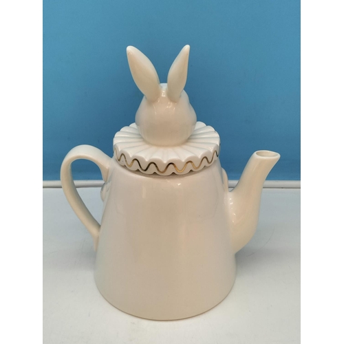 162 - Boxed Limited Edition 'Alice in Wonderland' White Rabbit Teapot. 29cm Tall. No Extras.