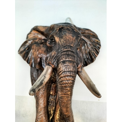 163 - Resin Elephant Head Wall Mount. 40cm x 30cm x 17cm.