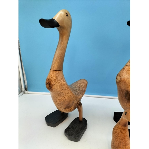 215 - Novelty Wooden Duck Figures (3). Tallest 42cm.