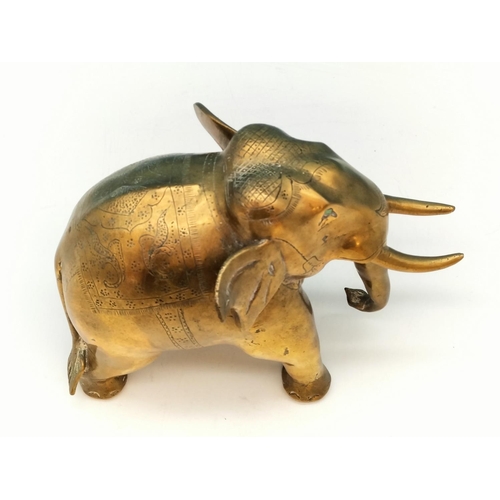 217 - Indian Brass Elephant Figure. 15cm High x 16cm.