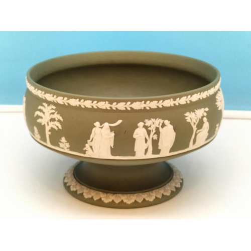 235 - Wedgwood Green Jasper Footed Bowl. 13cm High, 20cm Diameter.