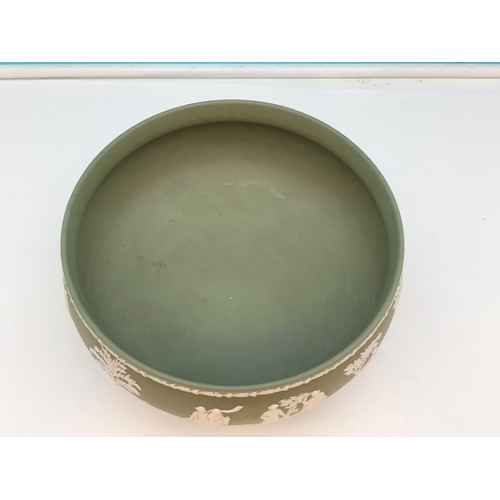 235 - Wedgwood Green Jasper Footed Bowl. 13cm High, 20cm Diameter.