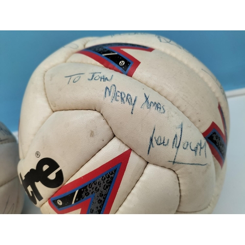 414 - 2 x Vintage Footballs with a Collection of Signatures. Possibly Stoke City. Some Signatures Over Wri... 