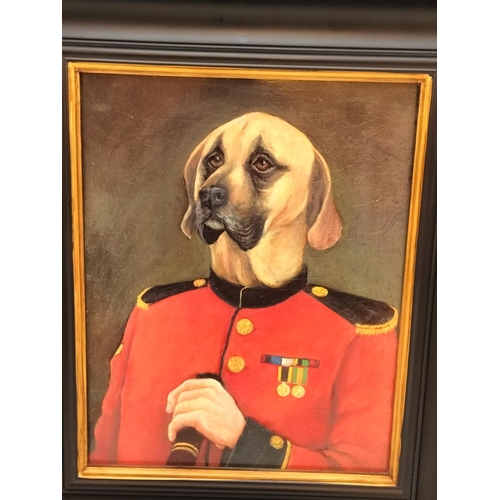 462 - Brookpace Framed Oleograhy Canvas Lascelles Great Dane in Military Uniform (Captain Wilson) 52cm x 4... 