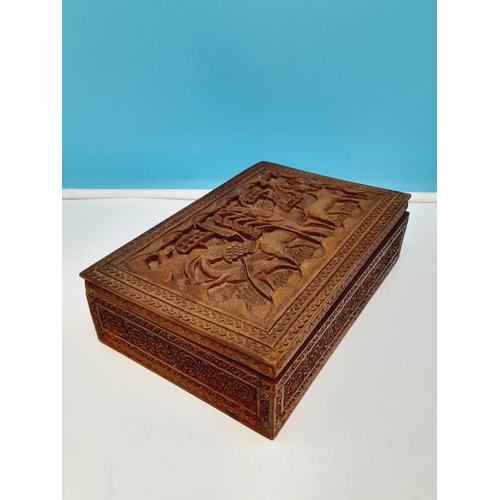 479 - Hand Carved Wooden Animal Panel Box. 7cm High, 25cm x 16cm.