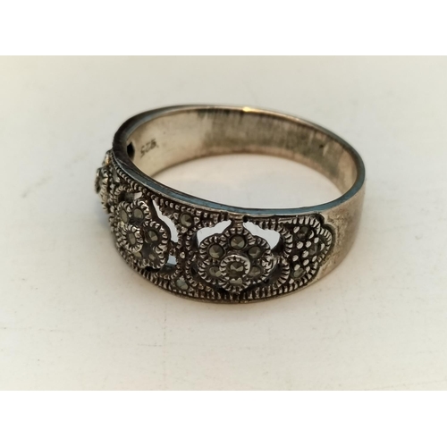 93 - 925 Silver and Marcasite Stone Ring.