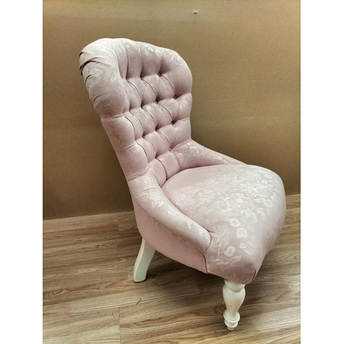 299 - Pink Button Back Nursing Chair. 87cm High, 60cm x 52cm. Seat Height 40cm. Collection Only.