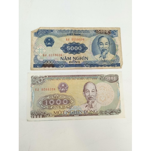 344 - Collection of 1987 Vietnamese Dong Notes 9 x 200, 9 x 500, 20 x 1000, 18 x 2000, 5 x 5000.