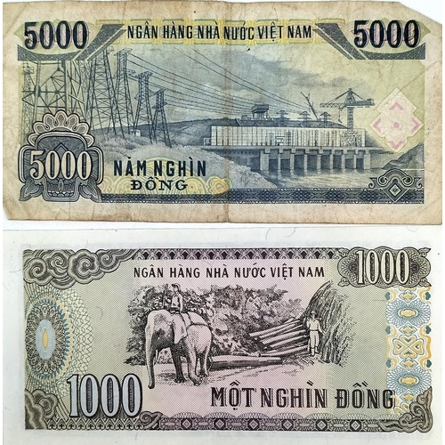 344 - Collection of 1987 Vietnamese Dong Notes 9 x 200, 9 x 500, 20 x 1000, 18 x 2000, 5 x 5000.