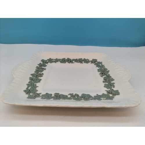 39 - Wedgwood Queensware Embossed Green over Cream Large Bowl (23cm diameter), Sandwich Plates and 2 x Tr... 