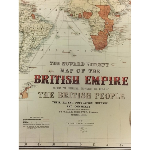 47 - Framed Limited Edition 1557/7,500 'Howard Vincent Map of the British Empire 1924'. 60cm x 70cm.