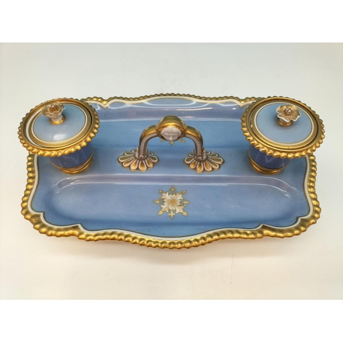 1 - William IV Chamberlains Worcester Rectangular Inkstand, Blue Background and Gold Gilt. c1830. 10cm H... 