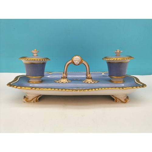 1 - William IV Chamberlains Worcester Rectangular Inkstand, Blue Background and Gold Gilt. c1830. 10cm H... 