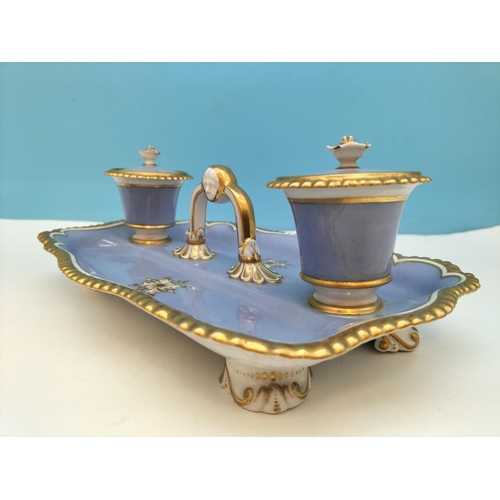 1 - William IV Chamberlains Worcester Rectangular Inkstand, Blue Background and Gold Gilt. c1830. 10cm H... 