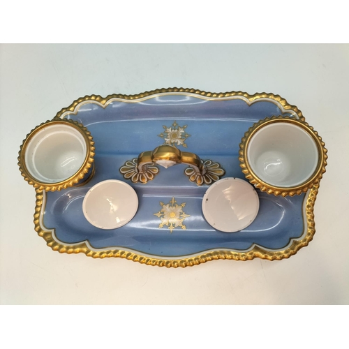 1 - William IV Chamberlains Worcester Rectangular Inkstand, Blue Background and Gold Gilt. c1830. 10cm H... 