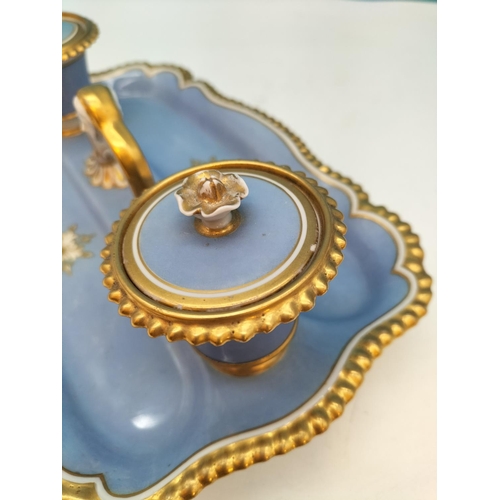 1 - William IV Chamberlains Worcester Rectangular Inkstand, Blue Background and Gold Gilt. c1830. 10cm H... 