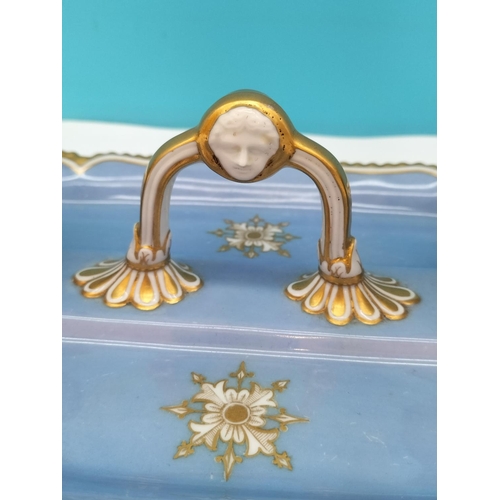 1 - William IV Chamberlains Worcester Rectangular Inkstand, Blue Background and Gold Gilt. c1830. 10cm H... 