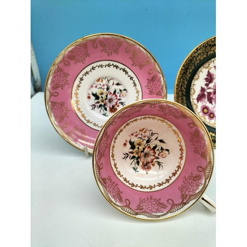 120 - Royal Stafford China Hand Painted Cabinet Cups and Saucers (4) with Floral Decoration.