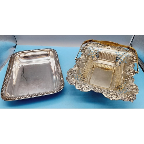 162 - Ornate Silver Plated Fruit Basket plus Silver Plated Fruit Dish. Largest 30cm x 20cm x 7cm.