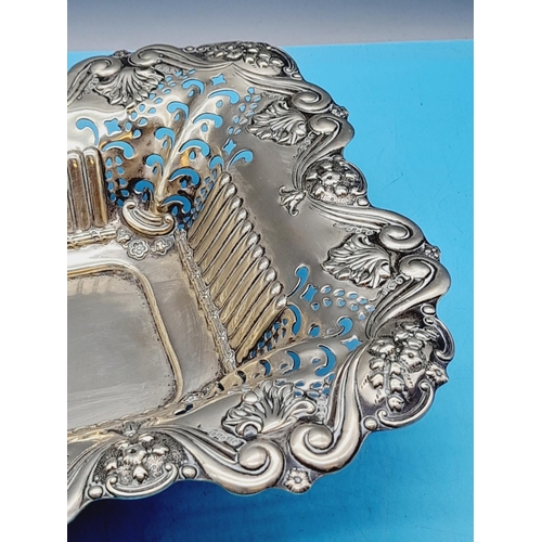 162 - Ornate Silver Plated Fruit Basket plus Silver Plated Fruit Dish. Largest 30cm x 20cm x 7cm.