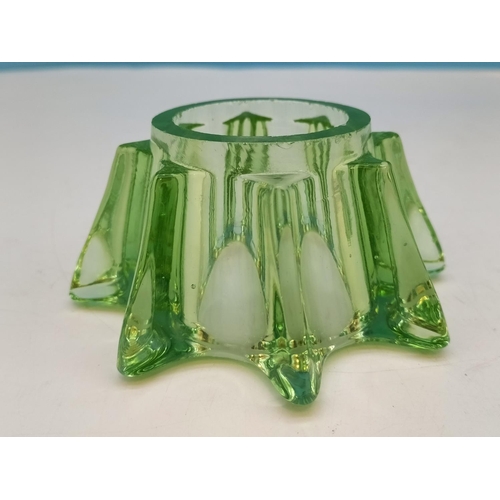 163 - Victorian Uranium Glass Candle Holders (2). Largest 5cm High, 12cm Dameter.