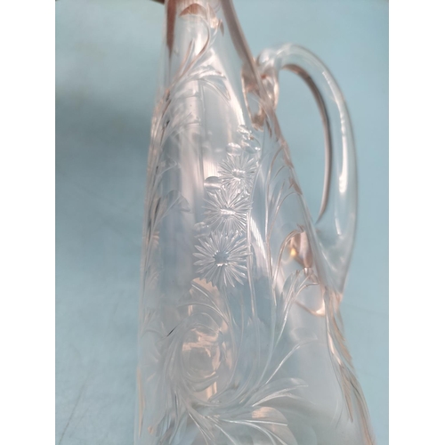 165 - Collection of Edwardian Etched Glass Ewer/Spirit Flagons, some with Floral Decoration. Tallest 20cm.