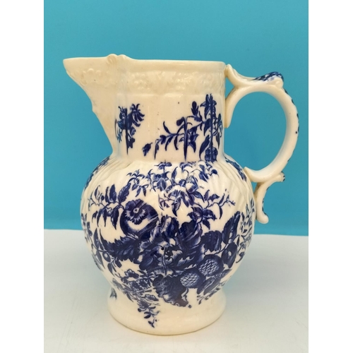 175 - c1776-94 Caughley Worcester 19.5cm Blue and White Mask Jug with Floral and Butterfly Design. Hairlin... 