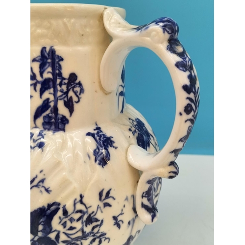 175 - c1776-94 Caughley Worcester 19.5cm Blue and White Mask Jug with Floral and Butterfly Design. Hairlin... 